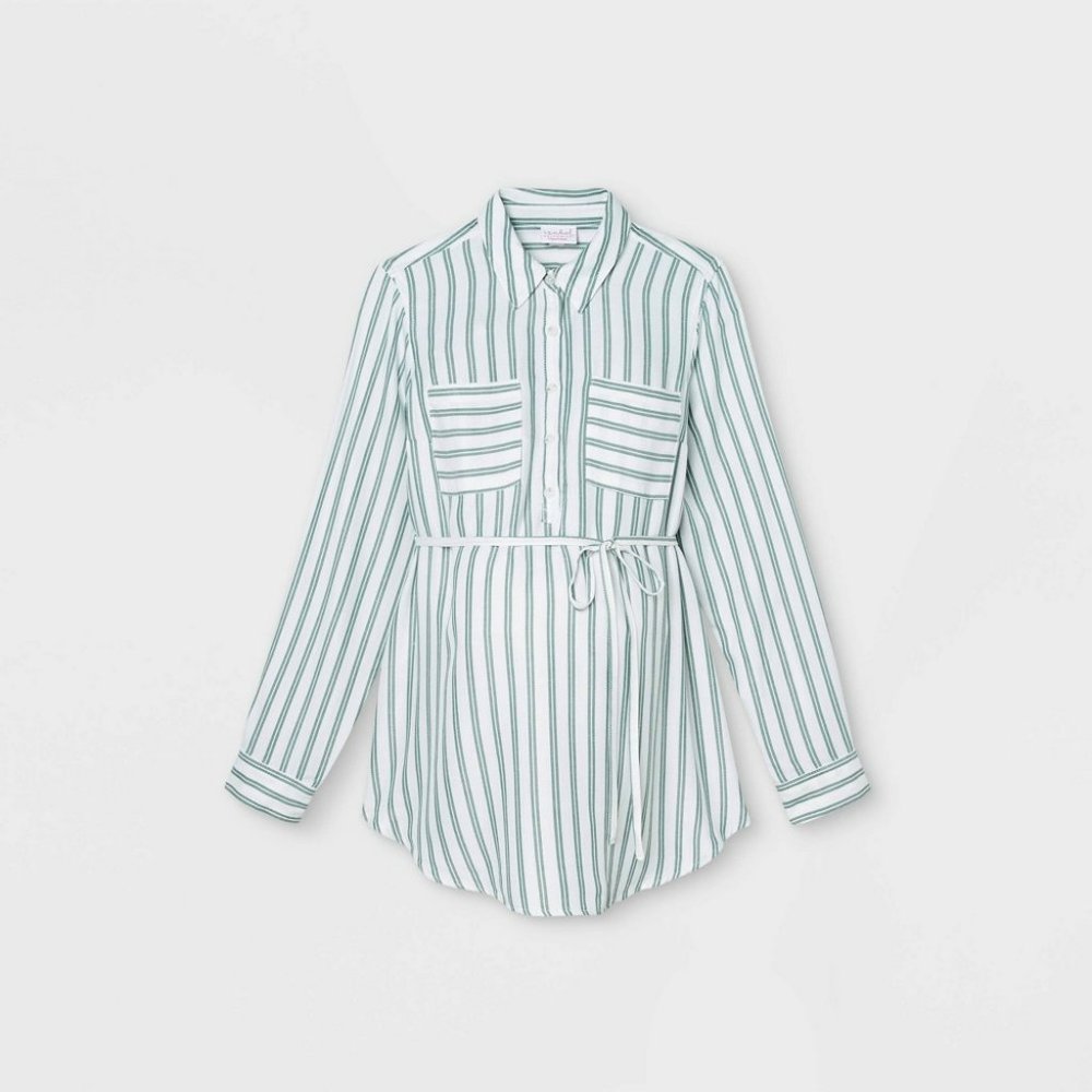 Rolled Tab Long Sleeve Collared Woven Popover Maternity Shirt
